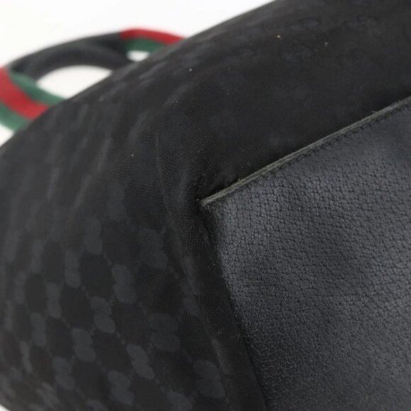 GUCCI GG Canvas Web Sherry Line Tote Bag Black Silver 131231 Auth 154522 - Picture 5 of 16